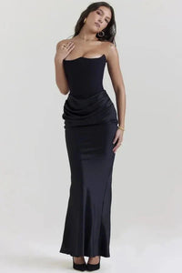 Elegant Satin Corset Formal Maxi Dress