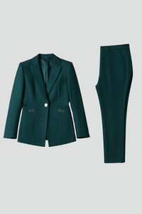 Stylish Single Button Blazer and Straight Leg Pants Matching Set