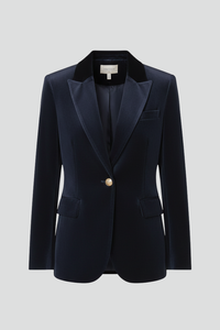 Tailored Velvet Blazer with Peak Lapel and Gold Button