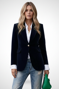 Women's Long-Sleeve Velvet Blazer with Lapel-Collar