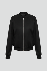 Women's Zip-Up Bomber Jacket with Ribbed Trim and Side Pockets