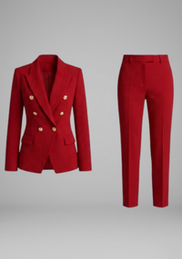 Refined Double Breasted Blazer and Slim Ankle Pants Matching Set
