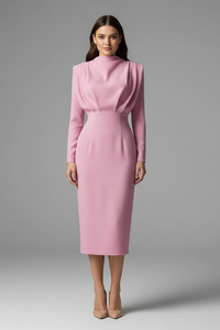 Long-Sleeve Maxi Dress with High-Neck
