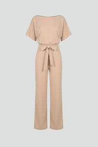 Effortless Short Sleeve Wide Leg Belted Jumpsuit Lounge Set