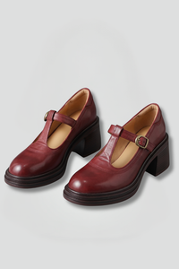 Platform Block Heel Mary Jane Pumps with T-Strap