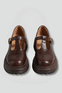 Round-Toe Lug Sole Mary Jane Shoes with T-Bar Strap