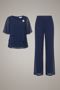 Elegant Layered Short Sleeve Top and Straight Leg Pants Matching Set