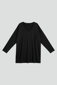 Loose Long-Sleeve Tunic Top with V-Neck for Women