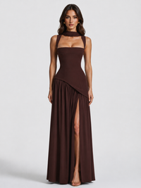Asymmetric Wedding Guest Maxi Dress with Side Slit