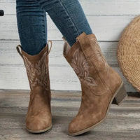 Refined Tan Embroidered Cowboy Boots for Women