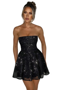 Elegant Strapless Glitter Tulle Mini Homecoming Prom Party Dress