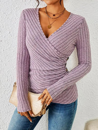 Elegant Wrap Ruched V Neck Sweater for Women