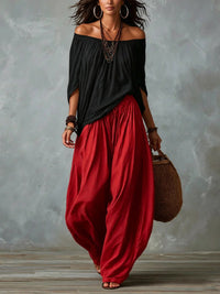 Relaxed Off Shoulder Two Piece Set Wide Leg Matching Set