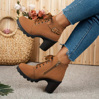 Elegant Lace Up Ankle Boots Block Heel