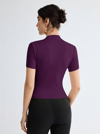 Refined Mock Neck Short Sleeve Tailored Day Top