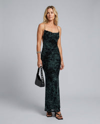 Backless Velvet Maxi Dress with Cowl-Neck