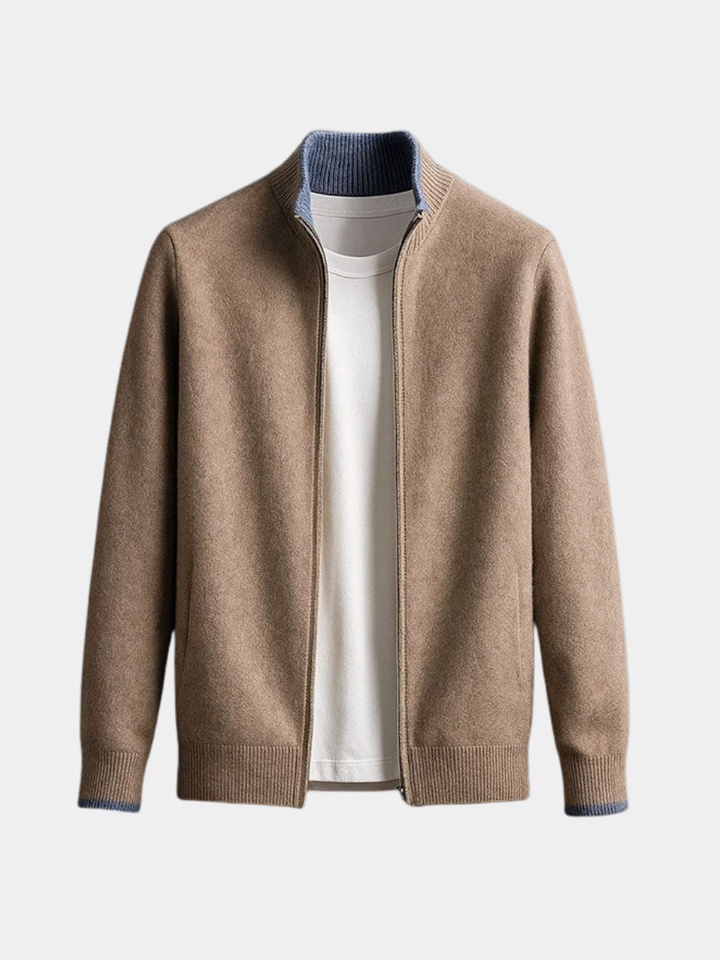 Men's Luxury Wool Knit Full-Zip Cardigan