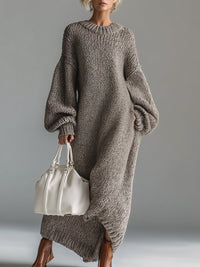 Effortless Oversized Balloon Sleeve Knit Sweater Dress