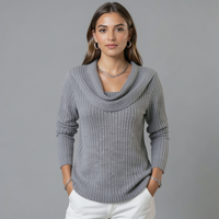 Elegant Cowl Neck Textured Knit Fall Sweater