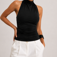 Stylish Open Back Halter Top Fitted Sleeveless Tank Top