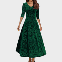 Elegant Velvety Long Sleeve V Neck Party Evening Dress
