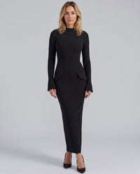 Black Long-Sleeve Maxi Dress with Turtleneck