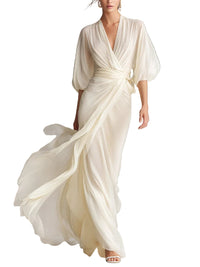 Elegant Sheer Chiffon Puff Sleeve Maxi Homecoming Dress