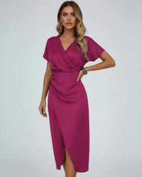 Effortless wrap midi dress split hem evening dress