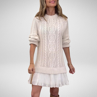 Elegant Pleated Hem Cable Knit Sweater Dress
