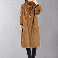 Relaxed Patch Pocket Turtleneck Knit Sweater Midi Dress