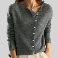Refined Asymmetric Neck Button Front Cardigan