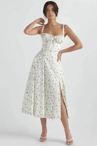 Effortless Floral Corset Summer Midi Dress