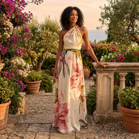Elegant printed halter maxi wedding guest party dress