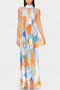 Elegant Halter Pleated Maxi Homecoming Dress