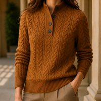 Refined Mock Neck Button Cable Knit Sweater