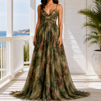 Elegant Floral Print Wrap V Neck Tie Back Dress