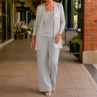 Elegant Square Neck Top and Wide Leg Pants Three Piece Matching Set