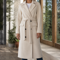 Refined Belted Double Breasted Notched Lapel Coat