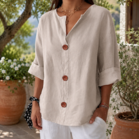 Effortless Split Neck Button Front Blouse