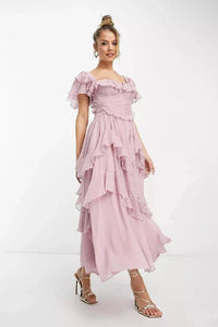 Elegant Ruffle Chiffon Two Piece Skirt Set