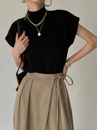 Refined Mock Neck Sleeveless Knit Crop Top Vest