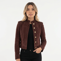 Women's Burgundy Cropped Suede Jacket with Long Sleeves