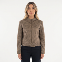 Women's Brown Slim Cropped Suede Biker Jacket