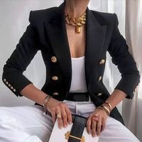 Elegant Double Breasted Gold Button Blazer for Women