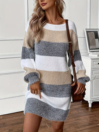 Relaxed Striped Color Block Knit Sweater Dress
