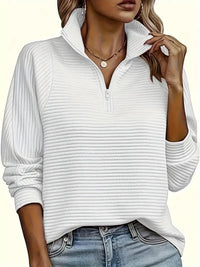 Stylish Half Zip V Neck Balloon Sleeve Sweater