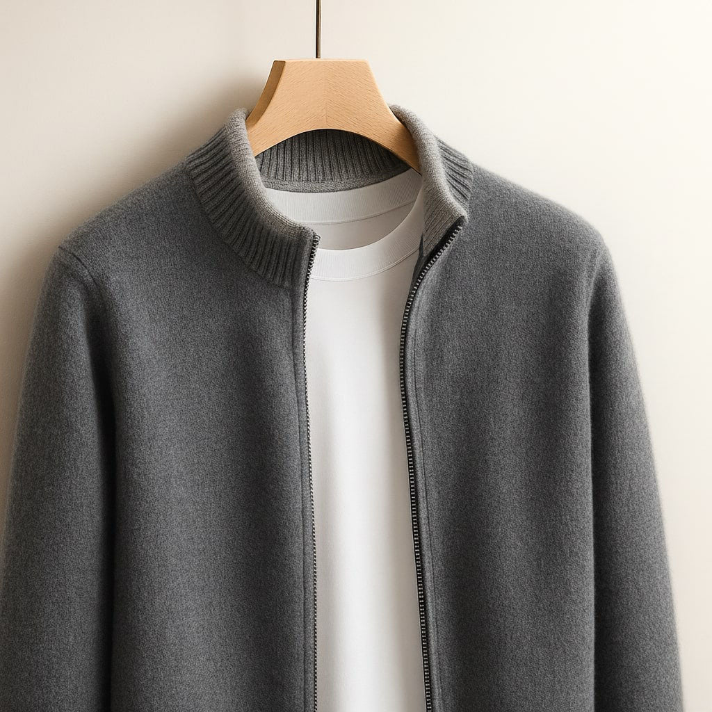 Men's Luxury Wool Knit Full-Zip Cardigan
