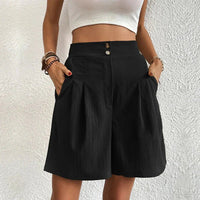 Relaxed High Waisted Wide Leg Pleated Shorts