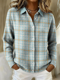 Refined Plaid Lapel Collar Button Down Cardigan