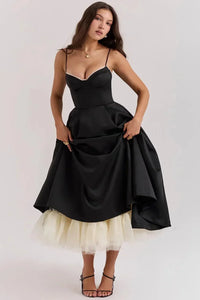 Refined Strappy Tulle Formal Cocktail Midi Dress
